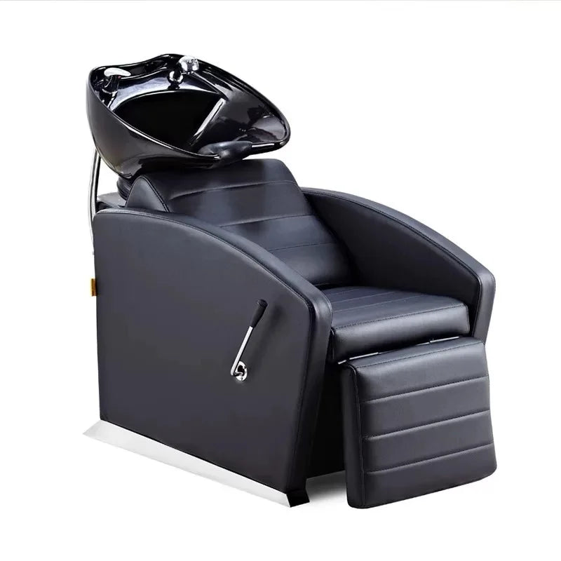 One-Stop Purchase Black Shampoo Chair for Hair Salon Stainless Steel Furniture with Electric Massage and Basin Wash Bed