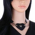 Design Punk Big Heart Pendant Leather Stitching Chain Love Necklace Collar Chain Collarbone Necklaces