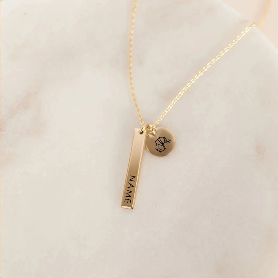 Minimalist 316L Stainless Steel Engraving Customize Rectangle Bar Disc Pendant Custom Name Necklace for Men Women