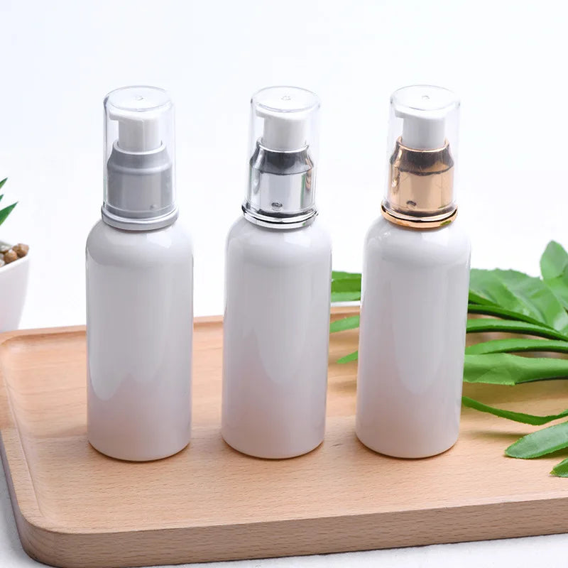 IBELONG Round Empty 100ml White Round Shoulder PET Plastic Bottle Skincare Facial Lotion Pump Cap