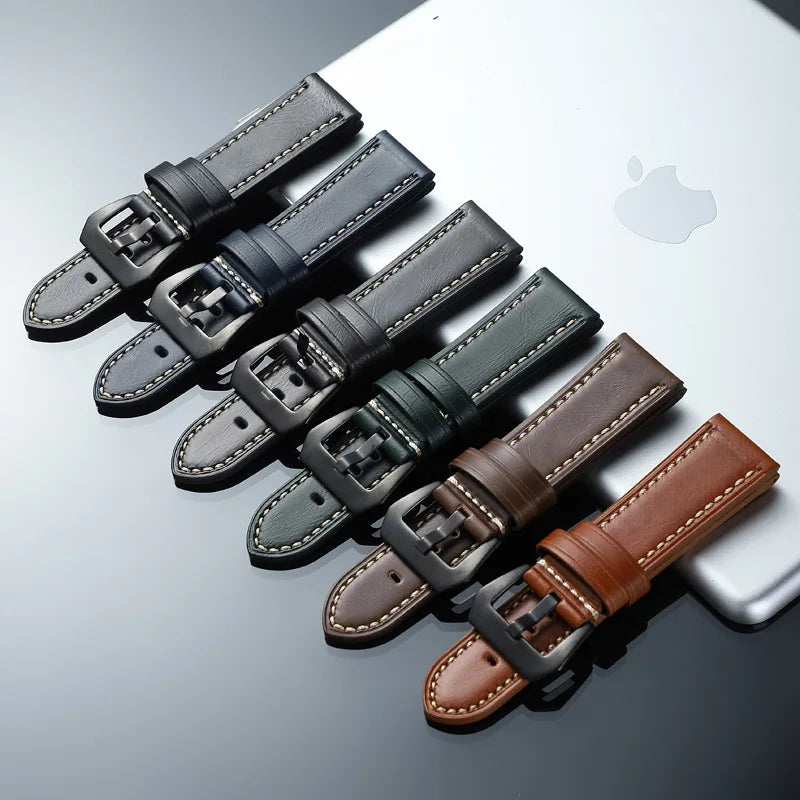 OEM&ODM Leather Watch Band Thick Flat Crazy Horse Leather Rough Outdoor Sports