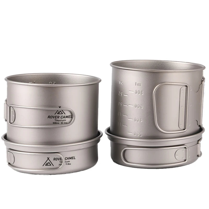 Camping Cookware Set Ultralight Outdoor Camping Cookware Picnic Cooking Pot with Folded Long Handel Titanium Pot