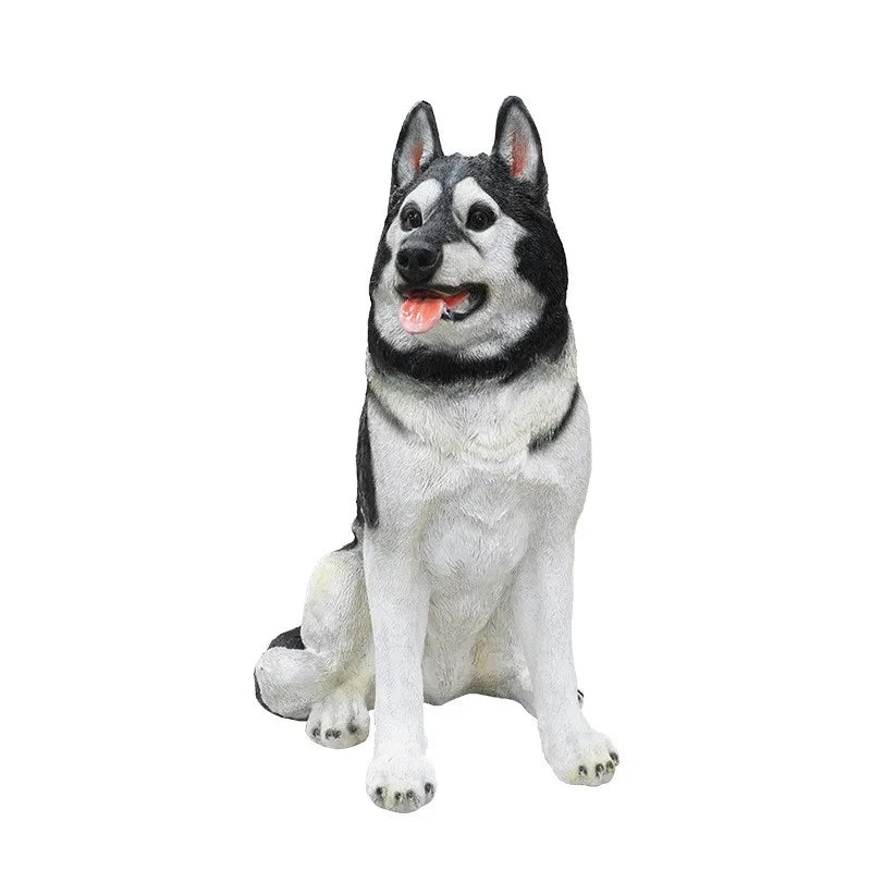 Siberian Husky Life-Size Resin Statue Sculpture Hand-painted Durable Fiberglass Material Indoor Outdoor Art Collectible Animal