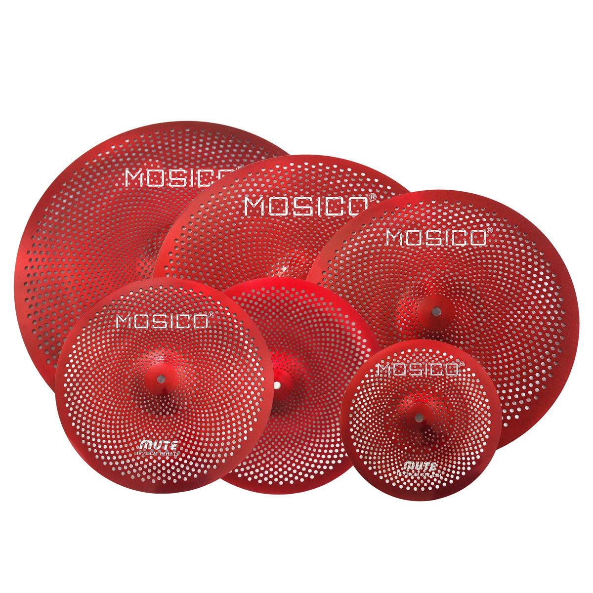 MOSICO Brand 14"Hihat+16'' Crash+18"Crash+20"Ride Red Color Mute Practice Cymbals