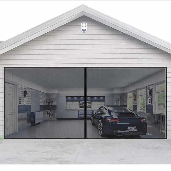 Large Size Magnetic Garage Screen Door Modern Design Fireproof Fiberglass Mesh Curtain Black Mosquito Net for Shed with Style