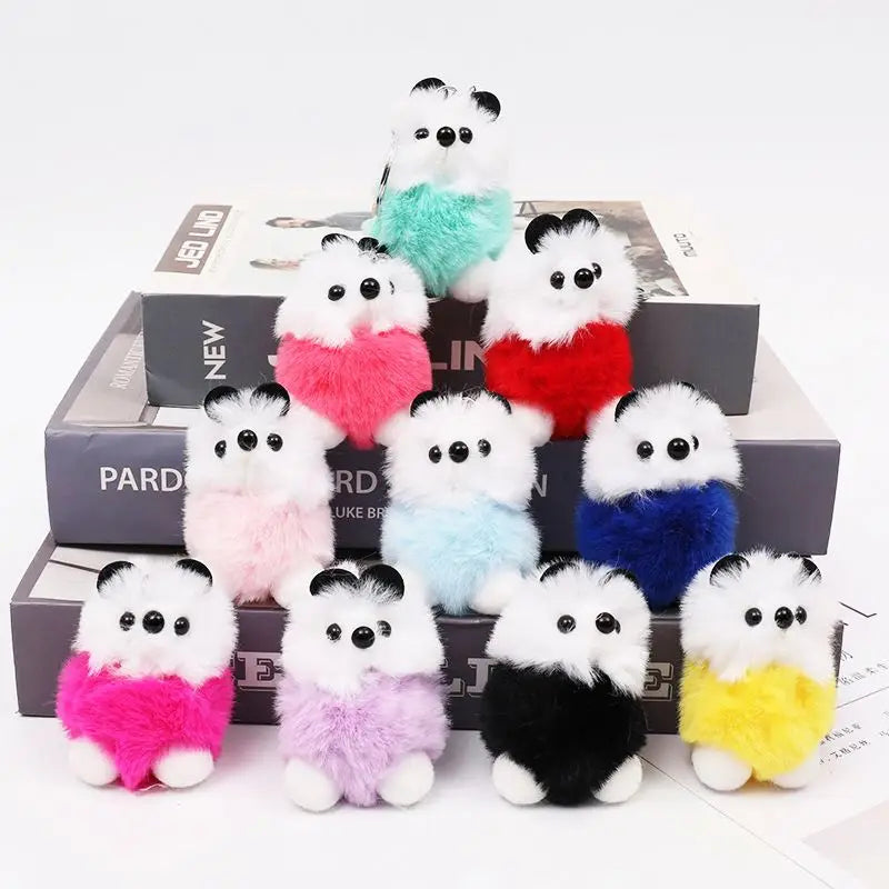 Promotion Little Bear Plush Animal Keychains Toys Cute Girl Plush Fluffy Pom Pom Fur Racoon PomPoms Fur Key Chain Charm Pendant