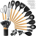 34PCS Silicone Cooking Tools Kitchen Utensils Set with Wooden Handle Heat Resistant Kitchen Accessories Set