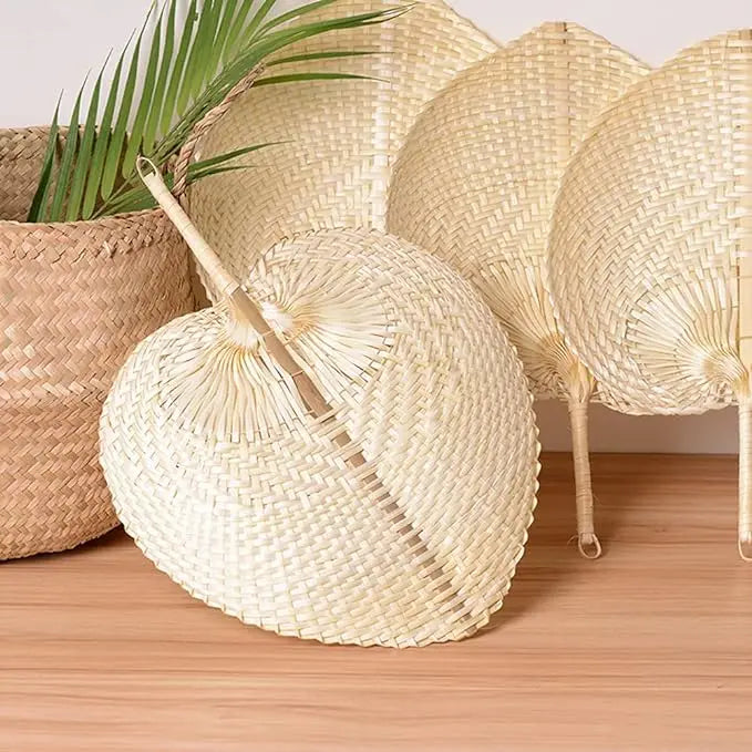 1Pcs Natural Raffia Handmade Palm Leaf Bamboo Fans Chinese Style Hand Weaving Fan for Summer Cooling Supplies Home Wall Decor