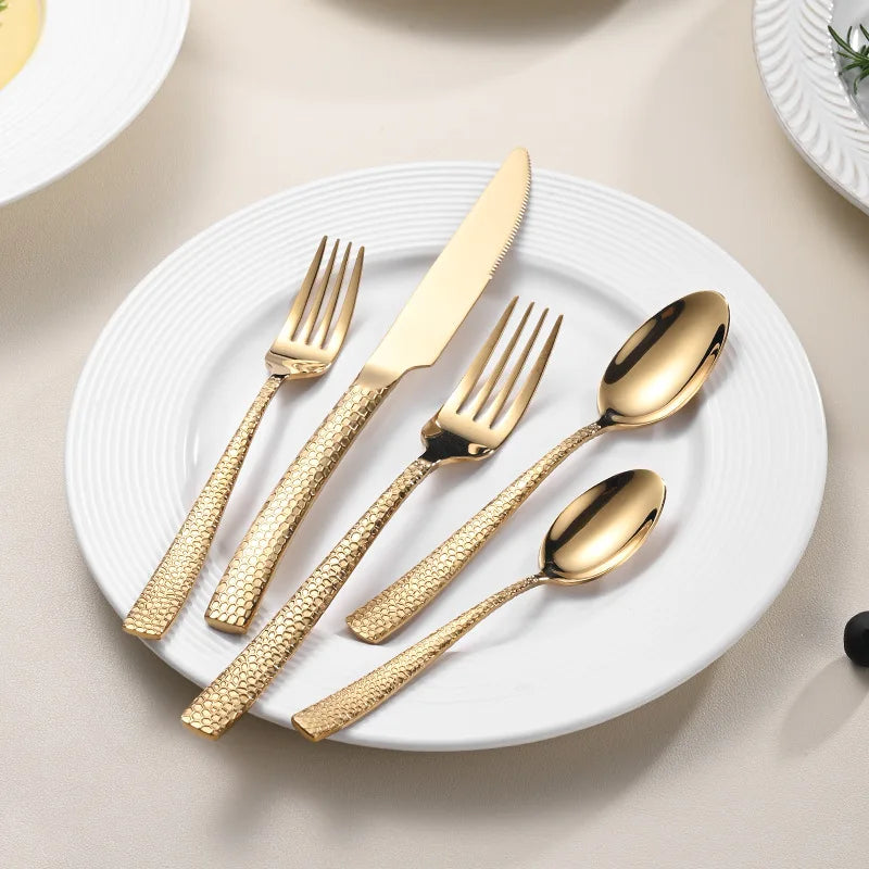 Mirror Polish Luxury Gold 304 Stainless Steel Flatware Set Knife Fork Spoon Wedding Gift