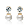 Fine Jewelry Bride Wedding Zircon Earrings Round Diamond Snowflake CZ Crystal Zircon Stud Simulated Pearl Earrings for Women