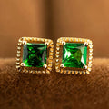 Huitan OEM Exquisite Square Design Princess Cut Green Crystal Cubic Zirconia Earring for Women Wedding Gold Plated Stud Earrings