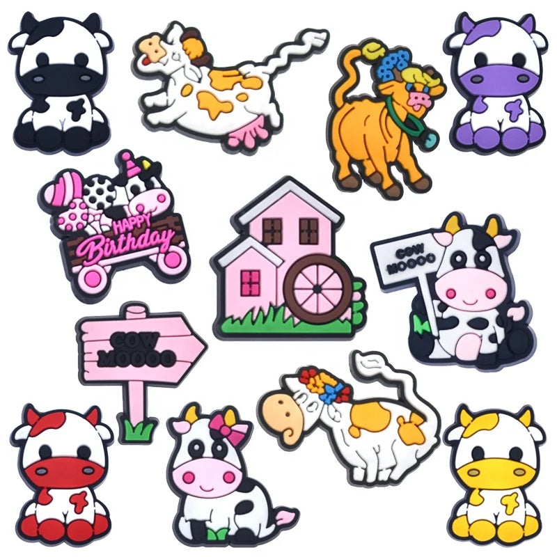 Hot Selling PVC Cattle Head Shoe Charms Cute Cow Design for Party Shoe Decorations