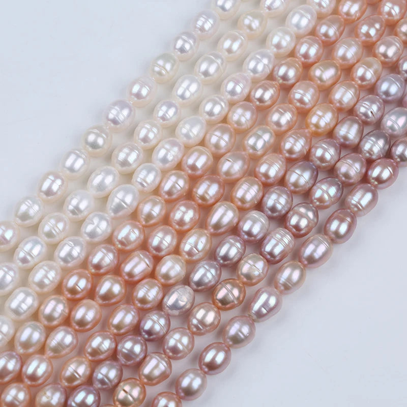 Wholesale 9-10mm White Pink Purple Color Rice Shape Natural Freshwater Pearl Strands for Jewelry