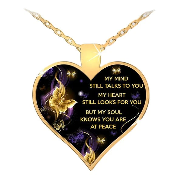 Butterfly Necklace Love Heart Pendant Necklace My Mind Still Talks to You Memorial Necklace Wedding Gift for Wife Women Jewelry