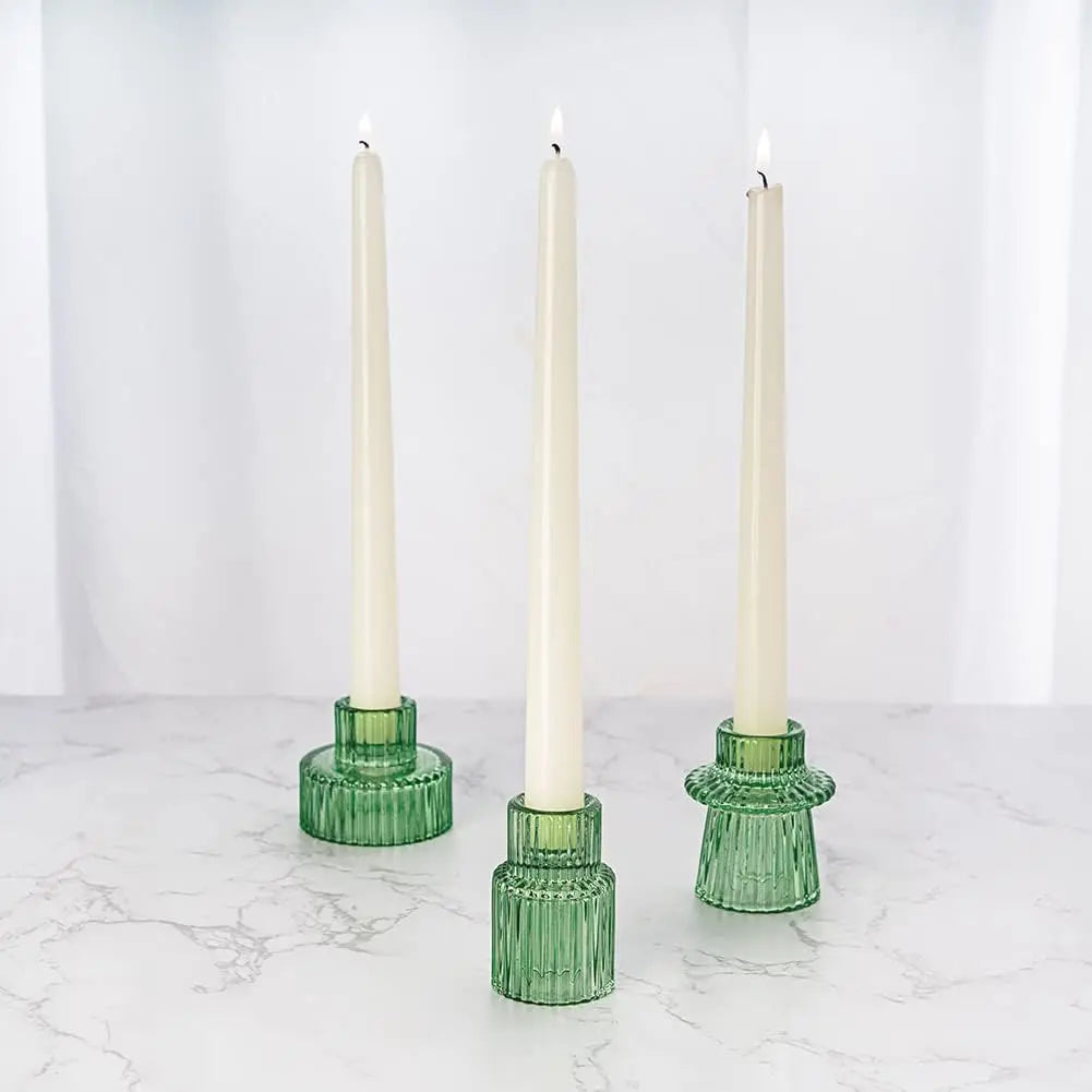 Wholesale Eco-Friendly Reusable Durable Crystal Clear Glass Tumbler Vertical Pattern Multi-Use Taper Tealight Holder Home