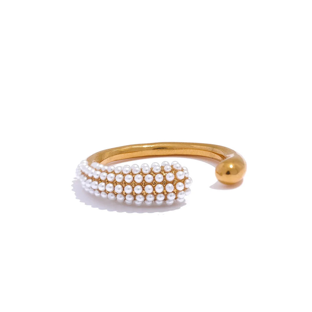 JINYOU 383 Elegant Pearls Golden Stainless Steel Open Fashion Ring for Women Exquisite Chic Finger Jewelry Bijoux
