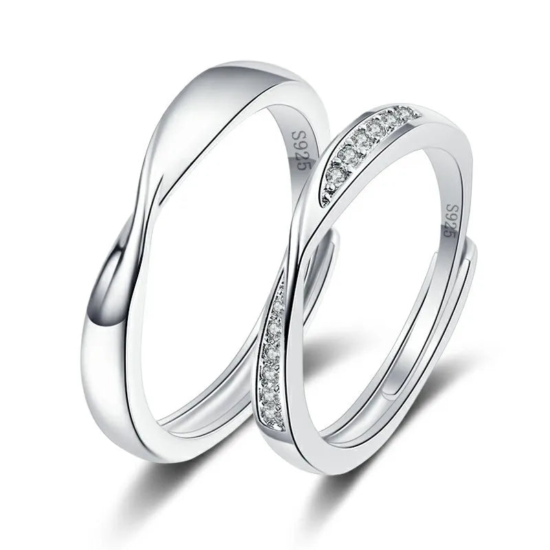 Fashion Valentine's Day Gift Silver Couple Ring Simple Temperament Zircon Mobius Circle Engagement Wedding Ring