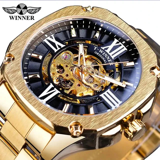 Winner New 2023 Men's Automatic Wrist Watch Steampunk Design Full Stainless Steel Waterproof Mechanical Watches Clock Gift