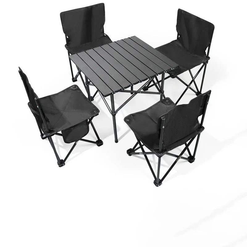 Modern Portable Folding Table Chair Set Egg Roll Design for Outdoor Camping Picnic Dining Warehouse Park-Aluminum Wood Metal