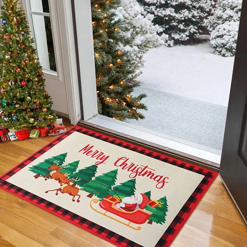2025 Cartoon Xmas Decorative Mat Indoor Carpet Mat Outdoor Merry Christmas  Rugs Christmas Tree Carpet Mat