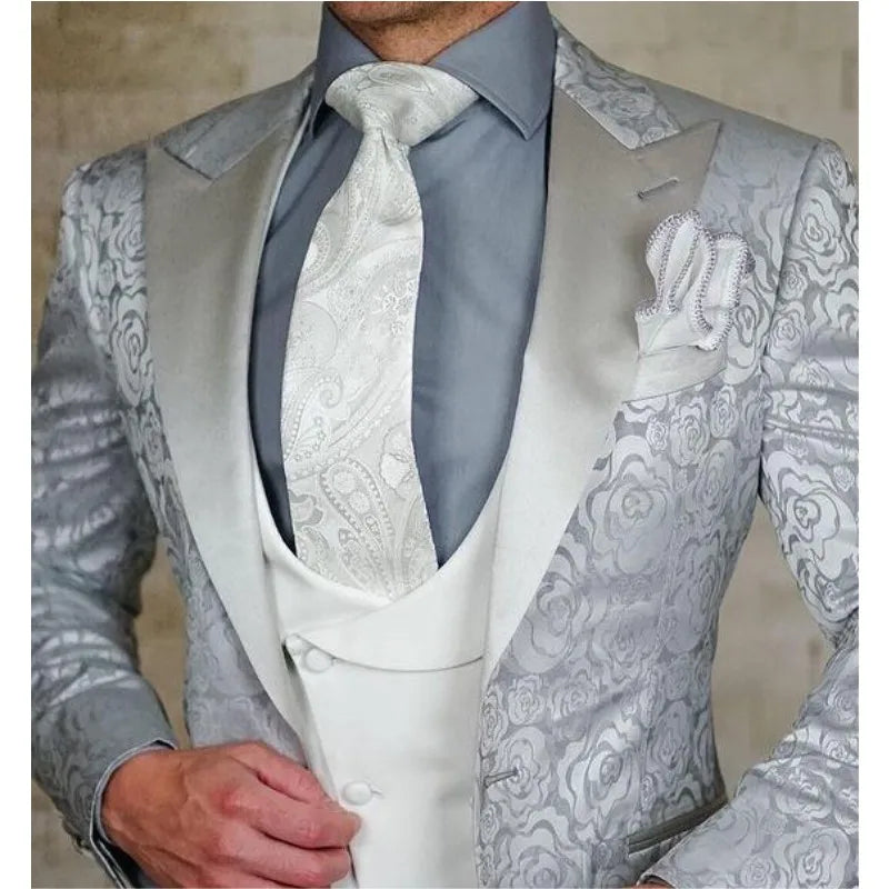 New Design Custom Made Groom Tuxedos Groomsmen Red White Black Shawl Lapel for Best Man Suits Wedding blazer for Men Sets