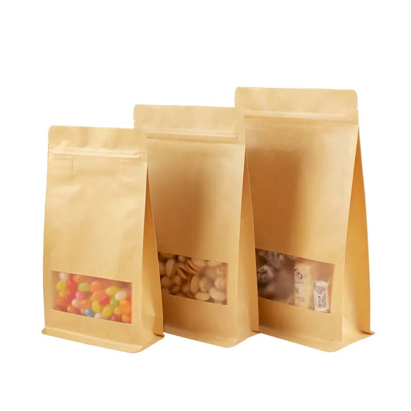 Environmentally Friendly Thick Kraft Paper StandUp Pouches with Window for NutsTea and Food Packaging