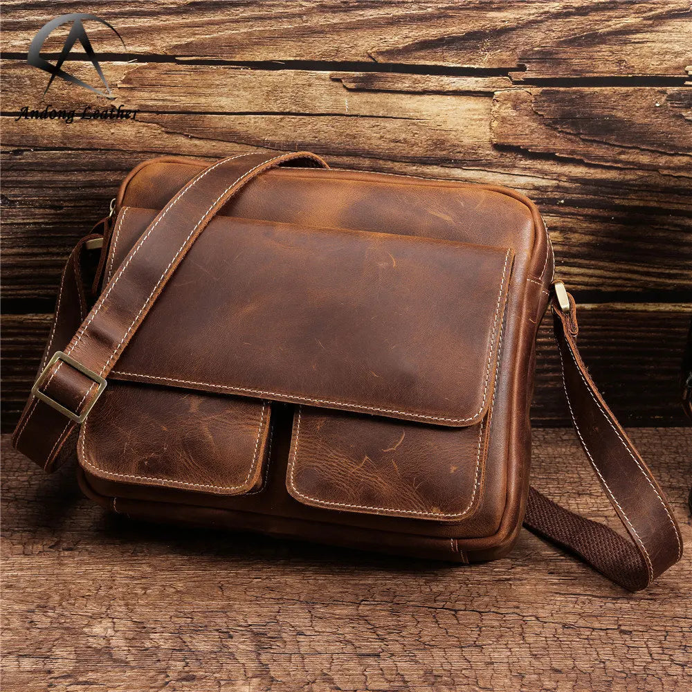 Andong Shoulder Messenger Bag for Man Genuine Cow Leather Men Sling Bags Retro Fashion Business Casual