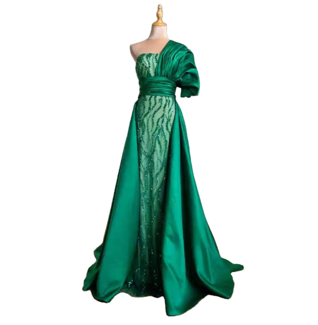 AL1630 2023 Green Chic Ball Gown Elegant Long Evening Dress Crystal for Ladies Plus Size African Formal Dinner Party Dress for