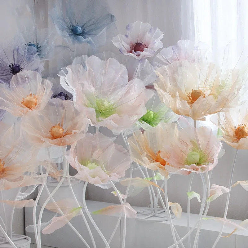 O-X315 Wholesale Large Tall Wedding Decorations Romantic Giant Paper Flowers Silk Artificial Standing Giant Flower for Display