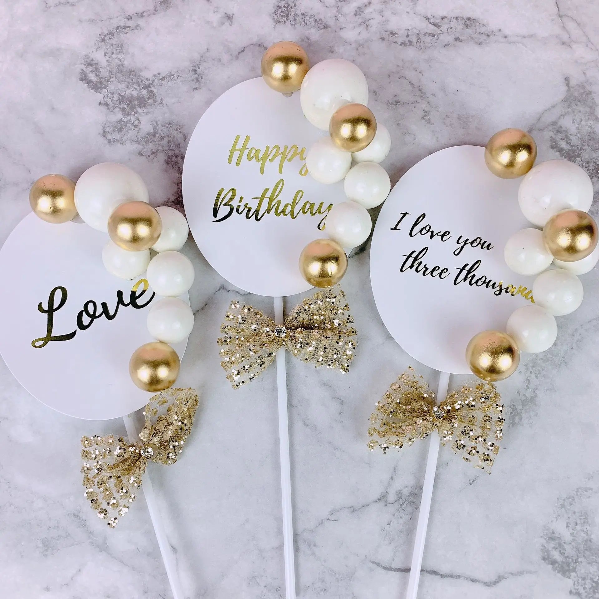 Create Baking Dessert Table Cake Insert Card Golden Ball Hot Stamping Card Birthday Party Festival Decoration