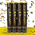 Custom Cartoon Happy New Year Party Supplies Gold Black Confetti Cannons with Bag Smoke Powder Confetti Poppers Stickers