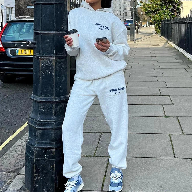 F230465 2025 Winter Custom Two Piece Hoodie Set for Women Long Fitness Joggers Pants Hoodies and Sweatpants for Women