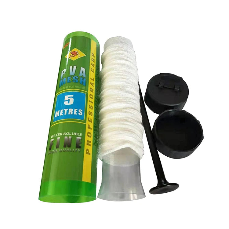WEIHE Barreled PVA Mesh Fishing Feeder Trap Bait Bag Nets 5m Soluble Water Network Tackle Tool for Outdoor Fishing Nesting Tool