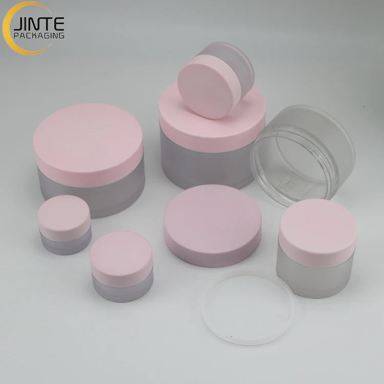 10g/15g/30g /100G/250G  RTS Empty PETG Frosted Jar with Pink Lid Cosmetic Packaging Frost Plastic Lip Balm Jar with Pink Lid