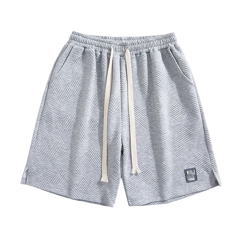 2022 Ins Summer Men's Sports Shorts Loose Outer Wear Retro Five Points Solid Pattern Mid Waist Casual Leisure Style Drawstring