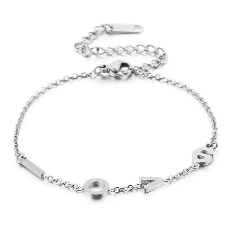 Simple Stacking Stainless L O V E Letter Chain Minimalist Women Girl Bracelet