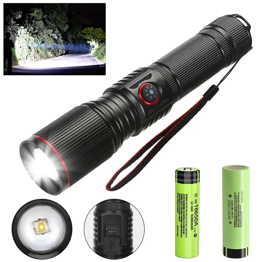 Super Bright White Lazer Stepless Dimming Telescopic Zoom Waterproof Rechargeable Usb Led Tactical Torch Light Flashlights