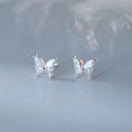 Romantic Color Zircon Gold-Plated 925 Sterling Silver Earrings Trendy Butterfly Stud Ear Bone Piercing Accessories for Parties