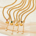 Women's Trendy Stainless Steel Waterproof 18K Gold Plating Colored Zircon Pearl Heart Pendant Necklace Fashion Jewelry