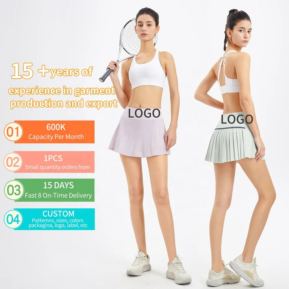 Lu Anti-Shine Fake Two Sports Fitness Running Shorts Quick Dry Pleated Skirt Workout Leggings