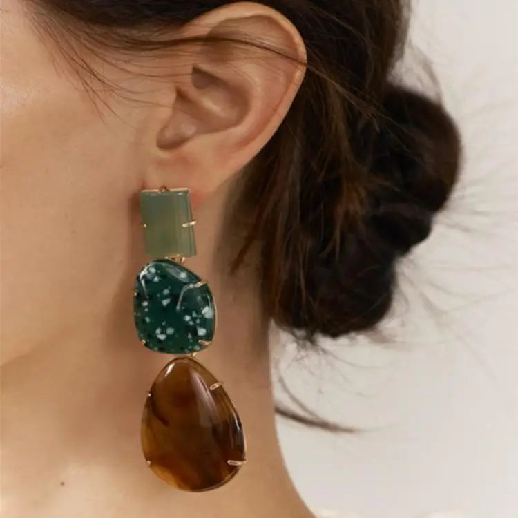 ZA Exaggerated Geometric Resin Multi-Layer Metal Drop Earrings Fashion Simple Water Drop Earring Accessories