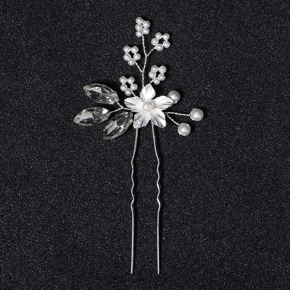 Handmade Bridal Wedding Hair Clip Pearl Rhinestone Flower Alloy U Shaped Hair Pins Accessory for Women Girls