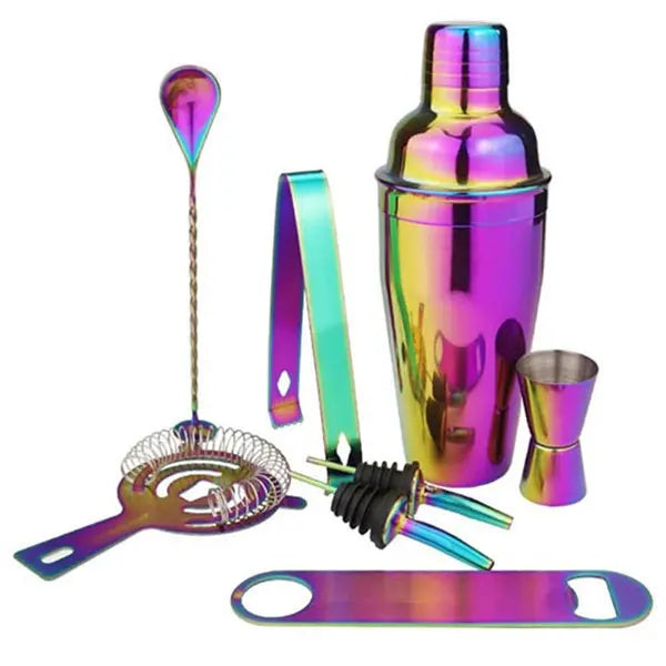 Stylish 8-Piece New Design Neon Electroplating Bartender Kit Stainless Steel Iridescent Colorful Cocktail Shaker Set