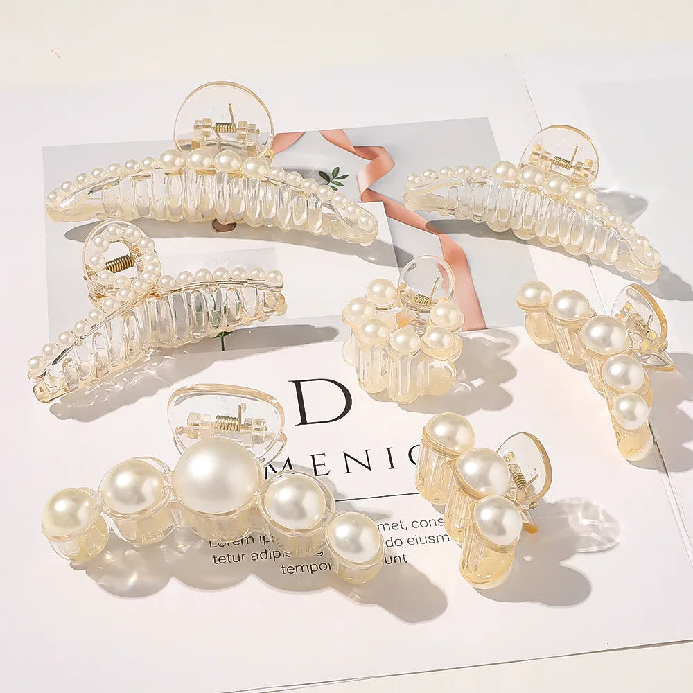 Wholesale Fashion Hair Accessories Big Plastic Hair Claw Clip Elegent Pearl Hair Clips for Women