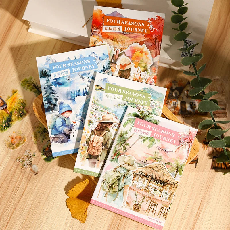 20 Stickers Per Pack This Four Seasons Journey Series Travel Theme Die-cutting Manual Account Retro Decoration Scenery 4 Items