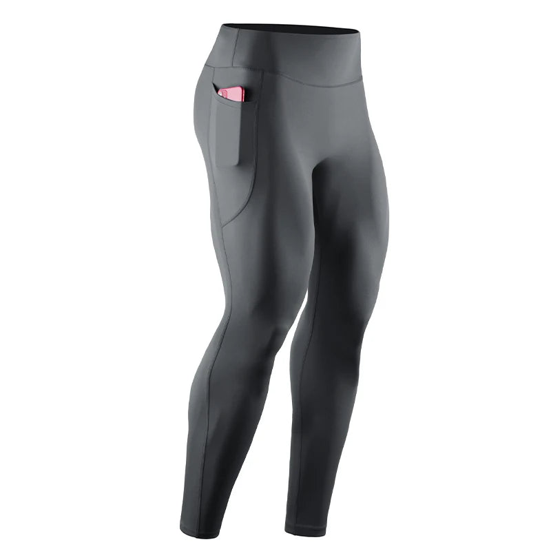 High-waisted fitness pants Men's sports leggings Pocket breathable high-stretch compression leggings Nude seamless pants