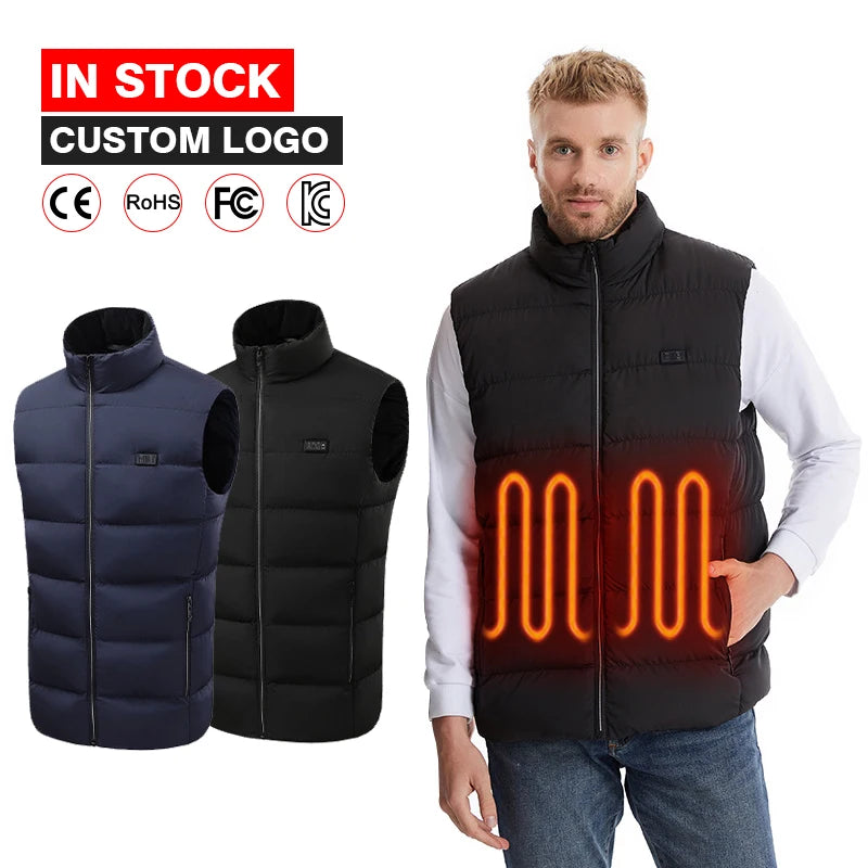 Low MOQ Custom Mens Heated Vest 9 Heating Zones Rechargeable Battery Usb Electric Heating Vest for Winter