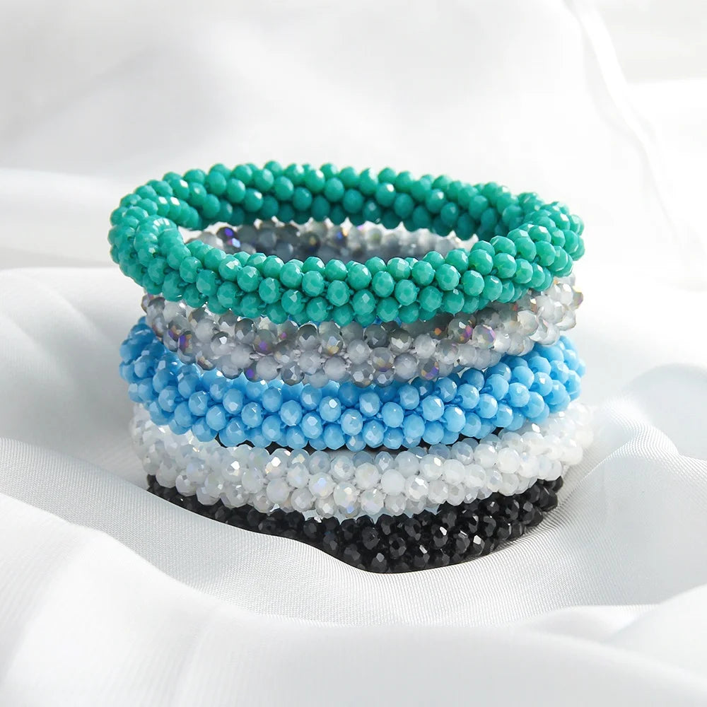 New Design 3 String Wrap Bracelet Headband Double Use 3mm Mini Crystal Glass Beads Elastic Bracelet
