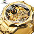 FORSINING GMT1238 Luxury Skeleton Golden Men's Automatic Watch Stainless Steel Tourbillon Mechanical Diamond Dial Wrist Watch
