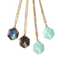 Wholesale Women's Bohemian Hexagon Crystal Pendant Natural Labradorite Amazonite Faceted Stone Fashion Jewelry Healing